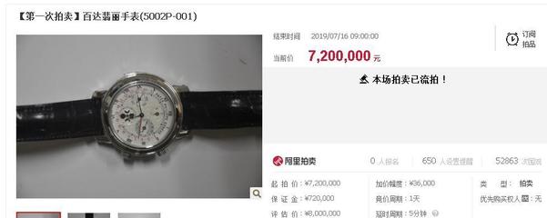 安徽司法厅原副厅长程瀚受贿物品拍卖:手表起拍价720万元 超5万人围观无人竞拍